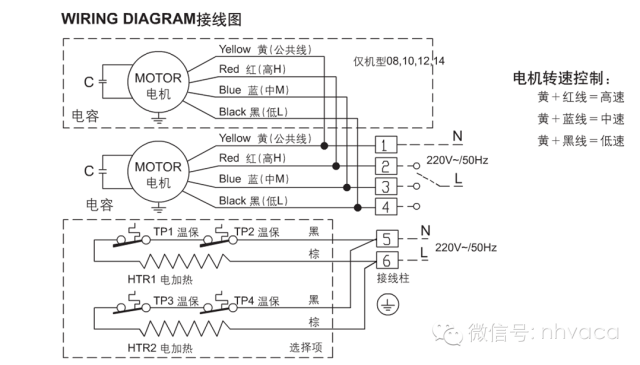 双风机盘管接线温度控制:温控器根据设定温度与实际检测温度的比较