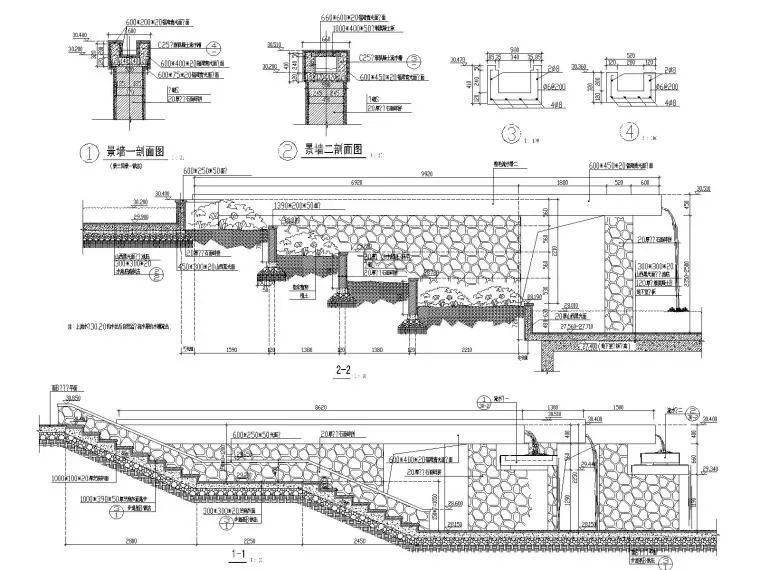 园林景墙施工cad详图20例_好友_剖面图_资料