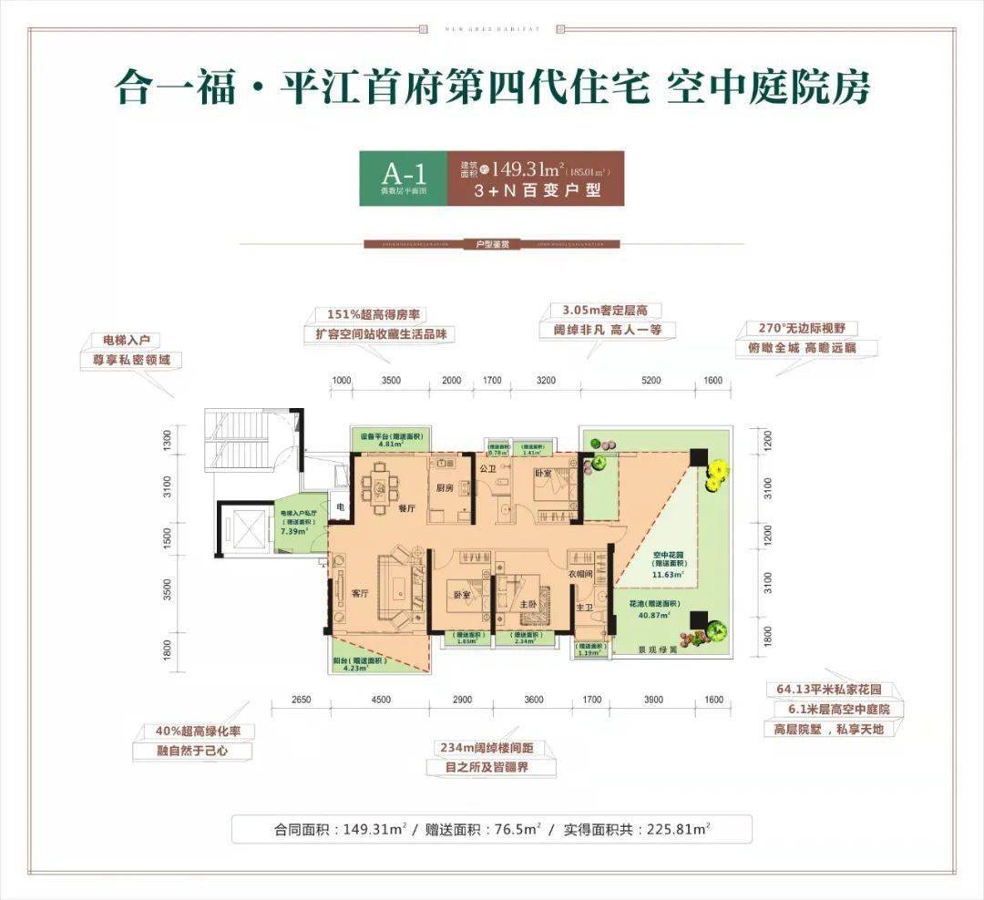 四开间朝南三套主卧套房设计,三世同堂隐私不干扰(平江首府第四代住宅