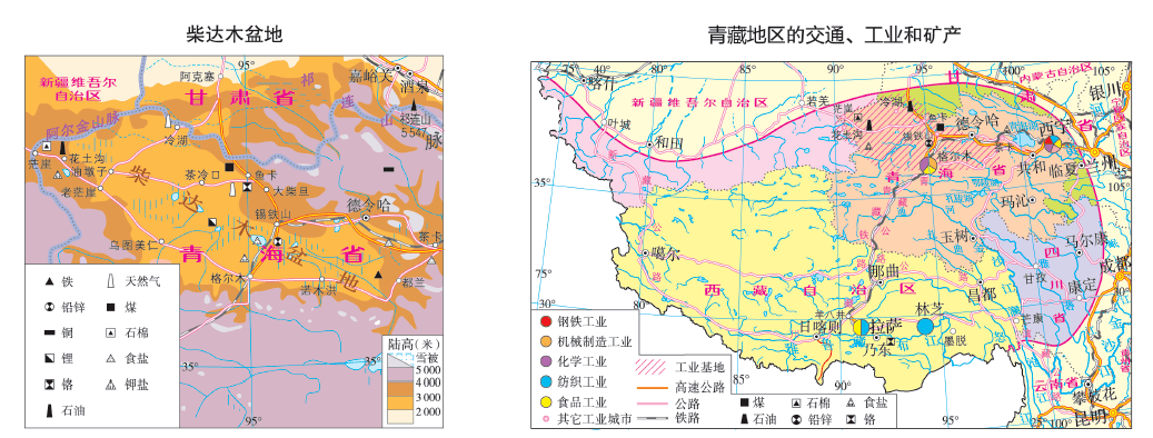 工业②河谷农业区①高寒牧区:牦牛,藏山羊,藏绵羊等,可以适应高寒