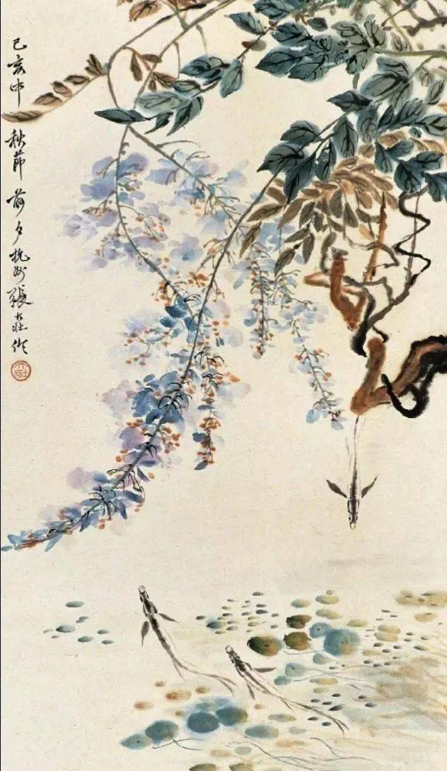 国画名家画紫藤:灿若云霞,紫气东来_花鸟画_绘画_齐白石