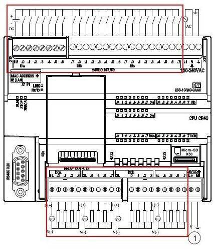 图2. cpu sr40接线图,图1. cpu sr20接线图不同型号cpu输入/输出接线