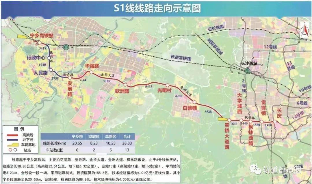 据宁乡市发改局近日消息,s1长宁快线线路全长38.98公里(高架线26.