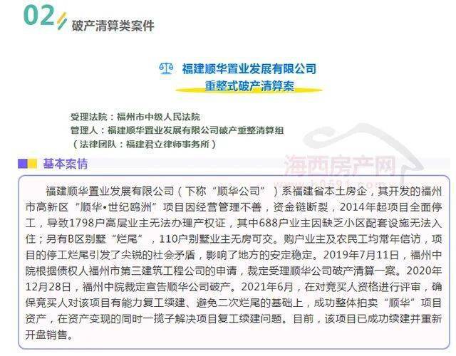 一,福建顺华置业重整式破产清算案