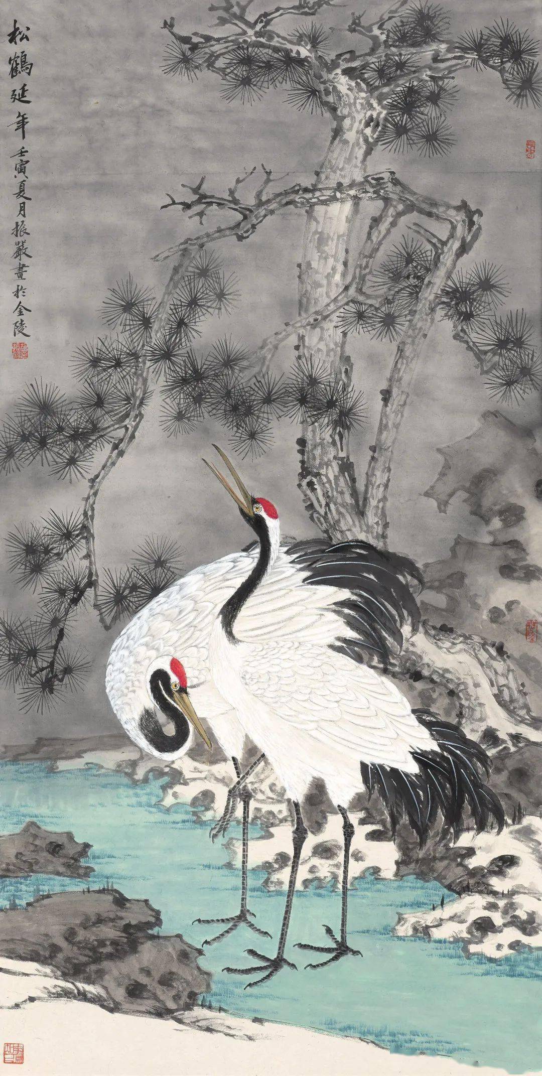 180×97cm 张晓红福寿吉祥 纸本设色 138×69cm 沈永翔莲花信自开 纸