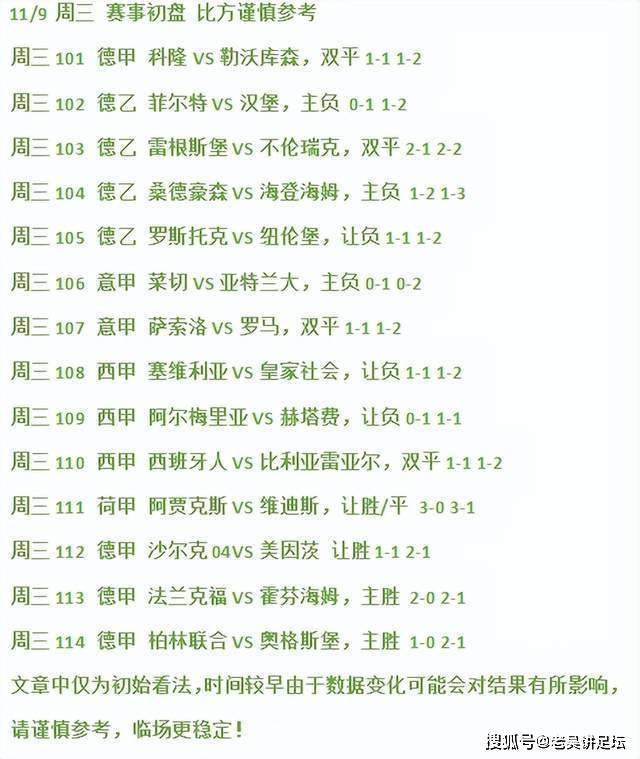 11月9号礼拜三赛事解读：阿森纳VS布莱顿，罗斯托克VS纽伦堡（内附14场扫盘）