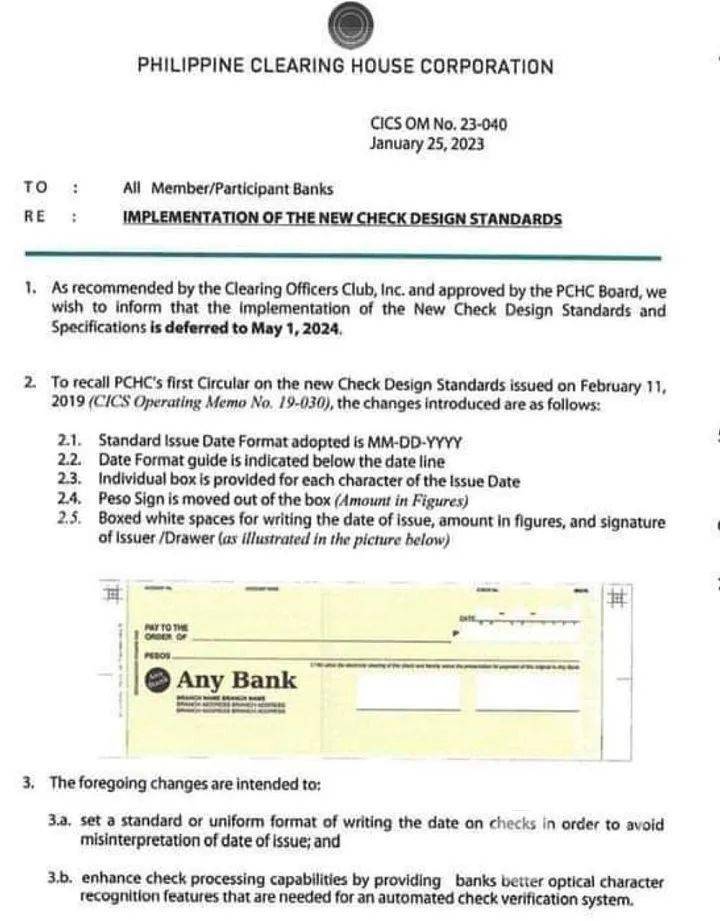 惹民怨后 菲律宾支票新日期格式推迟至明年五月实施