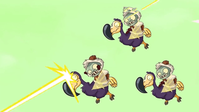 小僵尸骑着鸵鸟飞上了天空,用鸟蛋攻击植物,豌豆射手挺身而出!