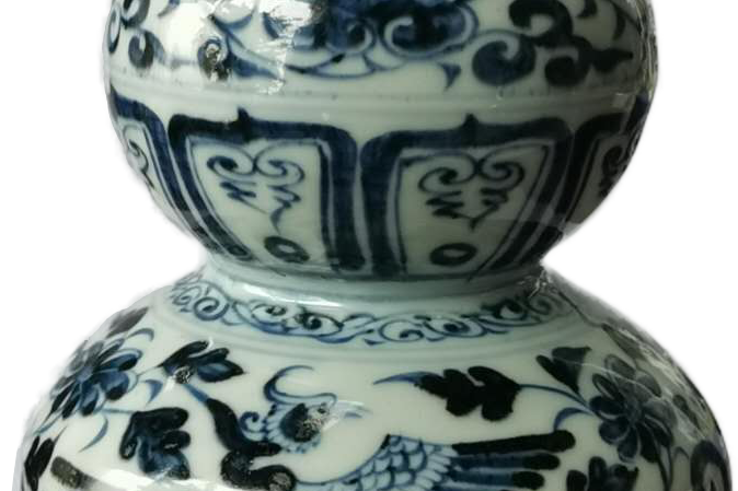 銀閣】中国美術 青花 草花人物紋 瓶 高18cm 旧家蔵出(YB655)-