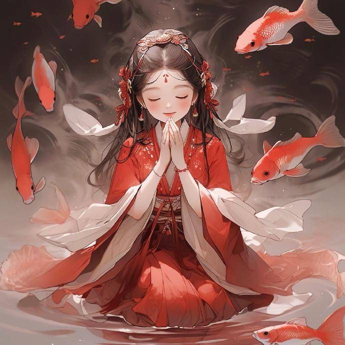 q版古风佛系少女祈福头像