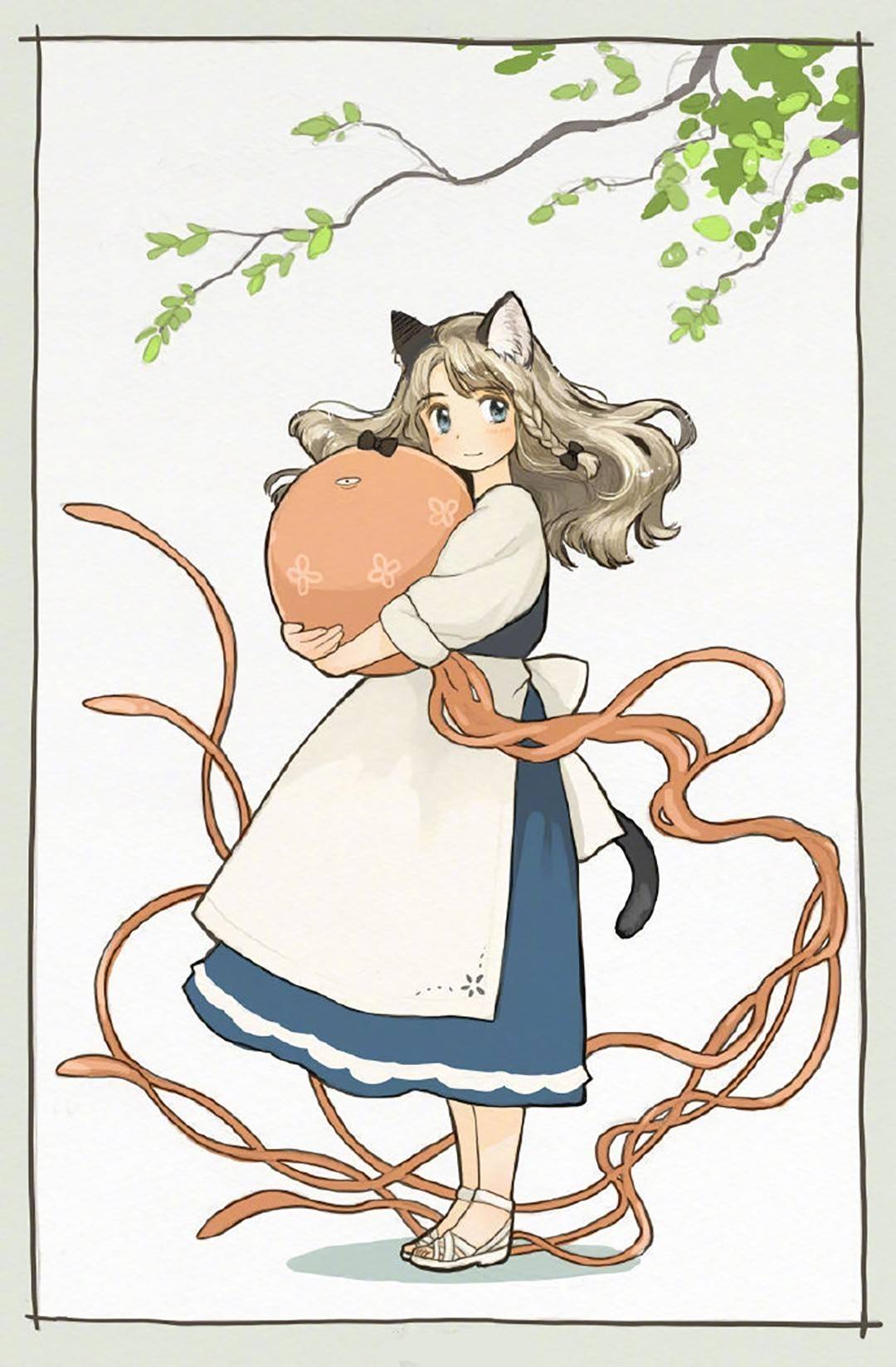 手绘兽耳娘形象插画,时而安静,时而呆萌,画风童趣又可爱