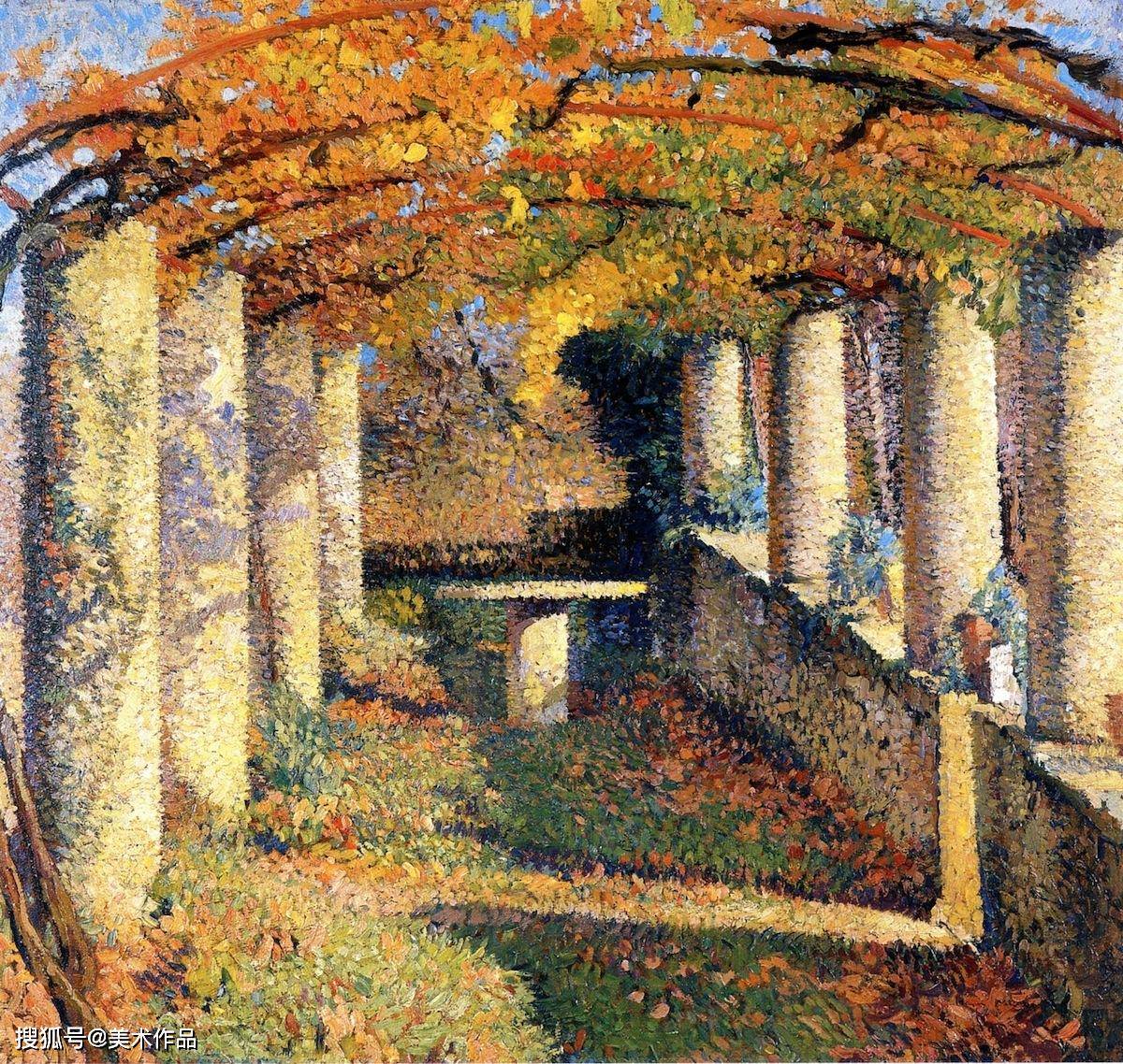 凉亭场景点彩画马奎罗的凉亭亨利马丁美术作品