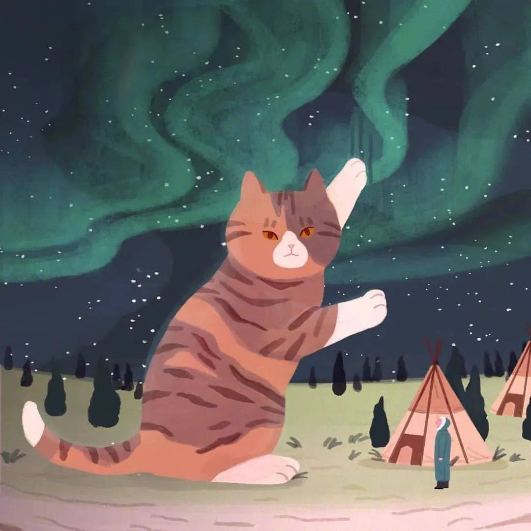 韩国插画师jeongha笔下的巨型猫咪