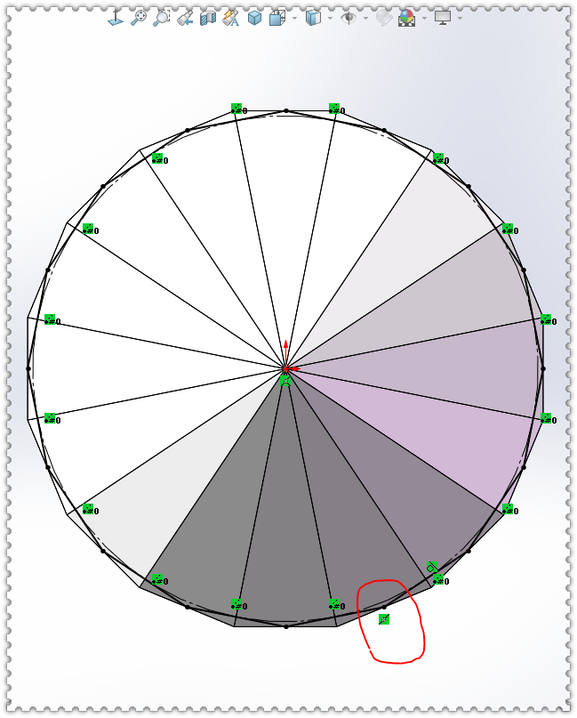 还是在【上视基准面】画16边形 ,与上一个草图相互错开:端点和边添加