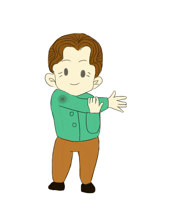 取站立或坐立位,用健手握住患侧手肘,将患肢举起,横跨身体,并轻轻加压