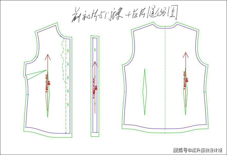 一款百搭漂亮带领饰修身女衬衫的服装制版图-学裁剪打版纸样图纸技术