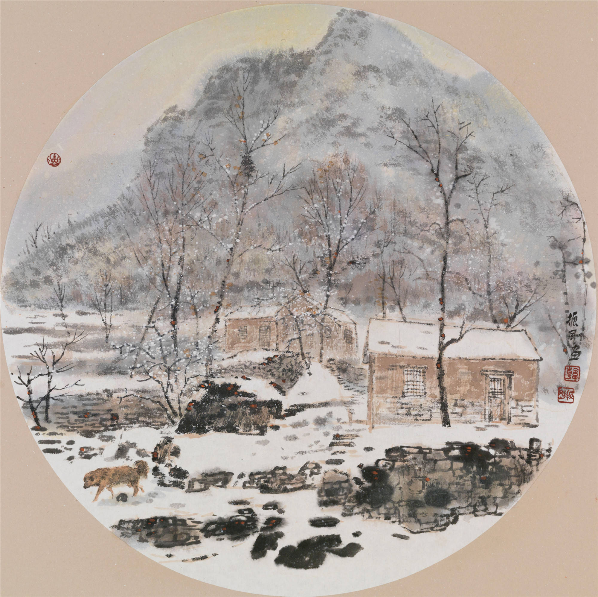 《雪地家山之四》45cm×45cm 紙本設色2016年雪景山水所具有的澄明