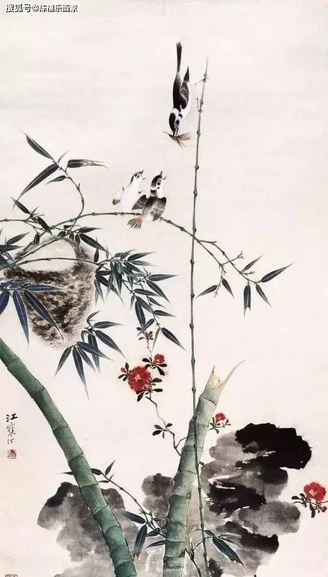 大师笔下梅花,青竹,小鸟,漂亮至极!