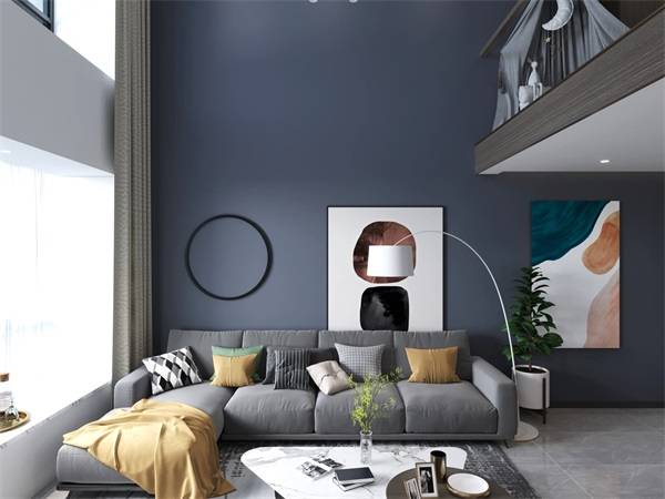 蓝灰色的背景墙十分有质感,搭配客厅装饰,能很好的凸显主人的品味!