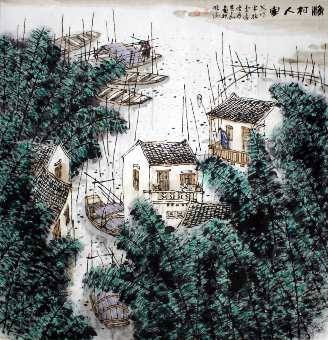 叶其嘉作品《渔村人家》69×70cm