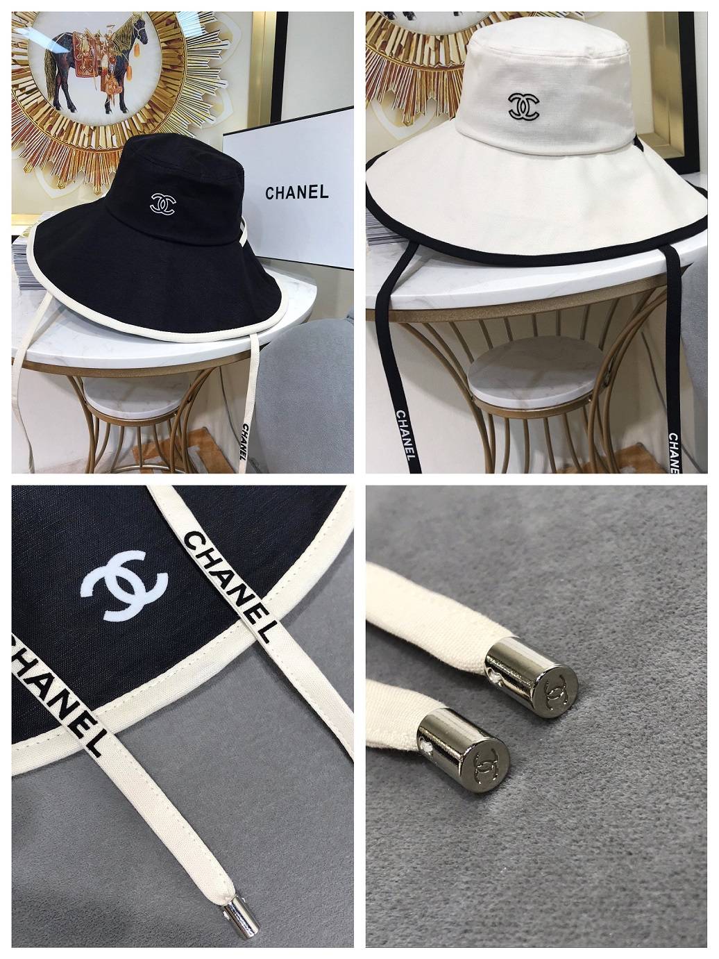 chanel 香香 刺绣双c字母超大帽檐遮阳帽 每个细节都不放过!