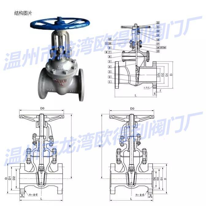dn25闸阀dn50闸阀dn100闸阀法兰z41w16p闸阀型号说明温州欧得利阀门