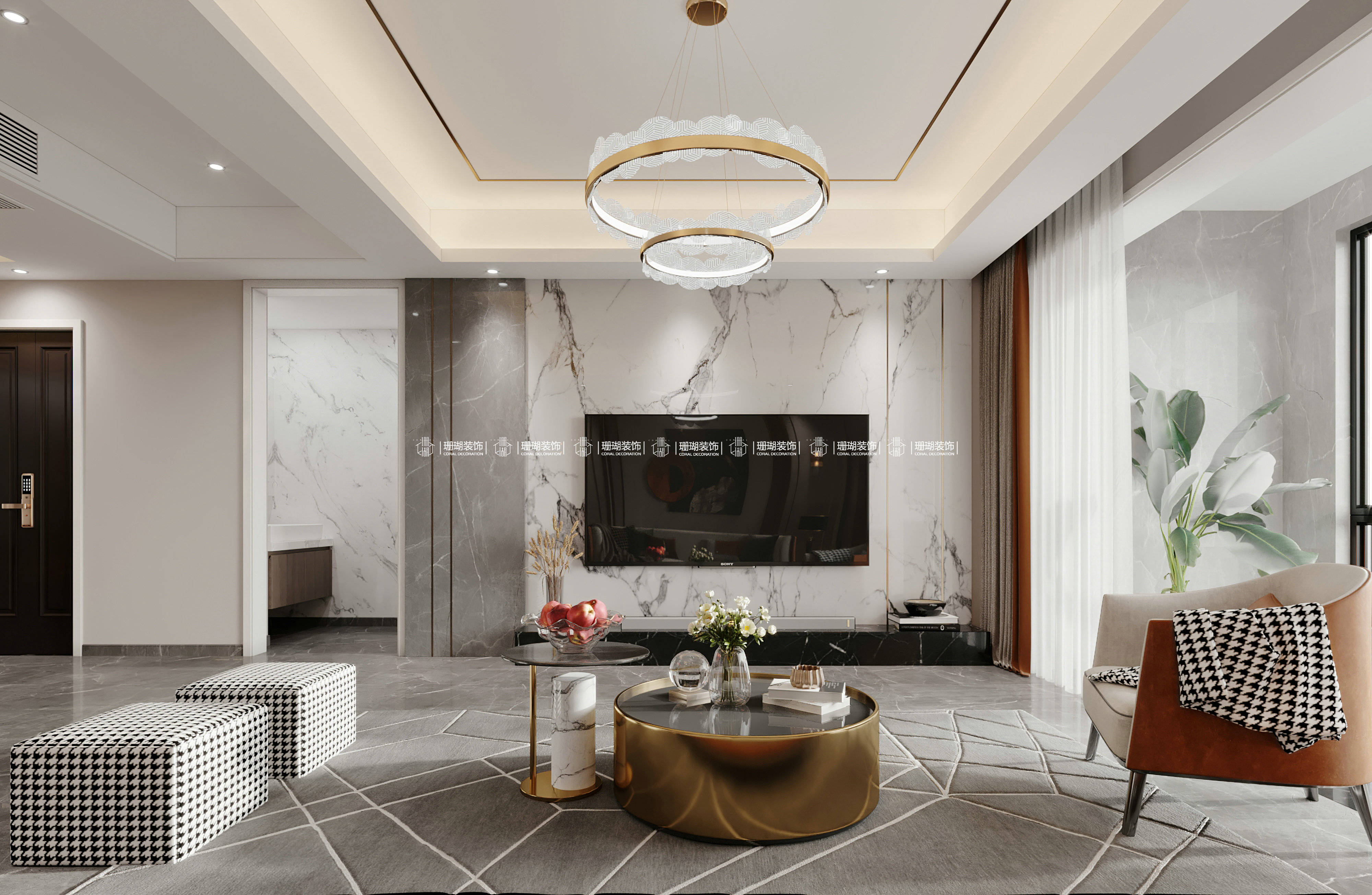 现代轻奢风格|客厅装修融入"活力橙",打造极致的高级感