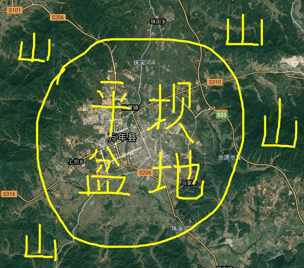 原創江西上饒市有一個縣擁有1條鐵路和3條高速縣城建在小盆地中