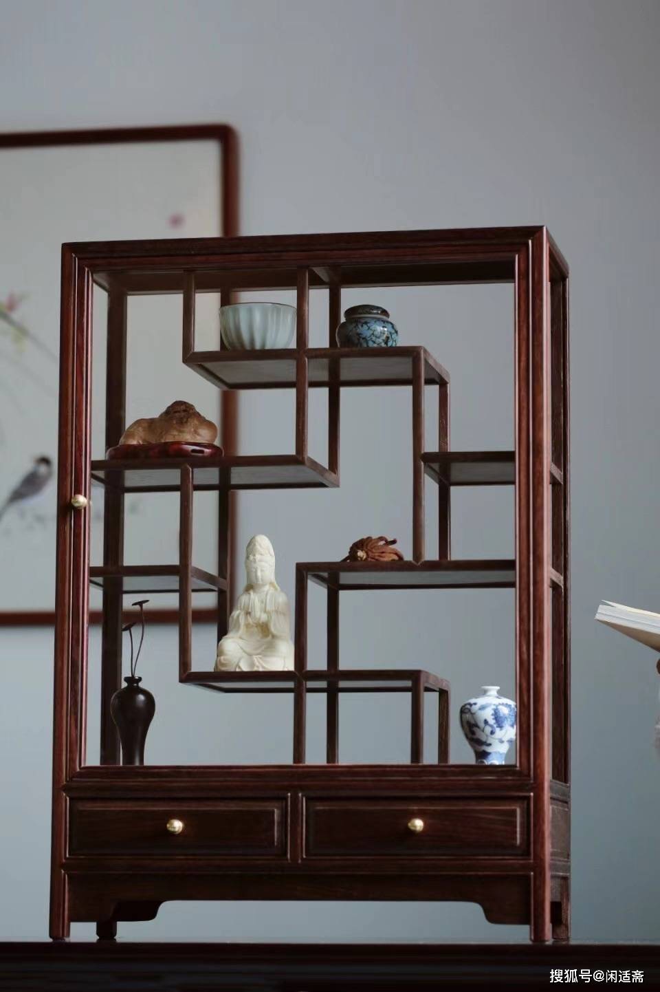 原创这么漂亮的红木多宝柜,书斋茶室摆放挺雅致!