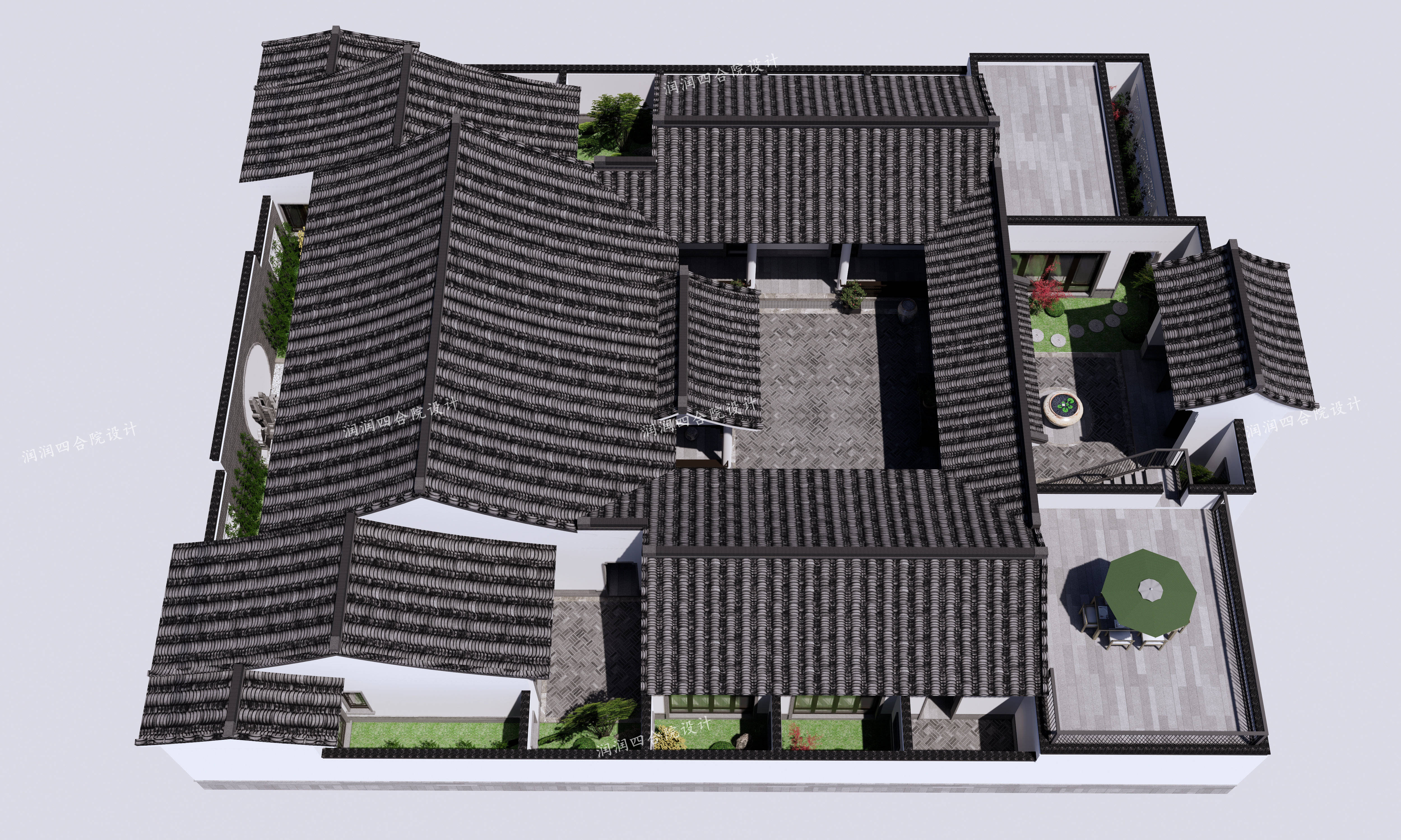 兄弟合建一层现代四合院,8间卧室13个庭院—润润四合院设计刘鹰作品