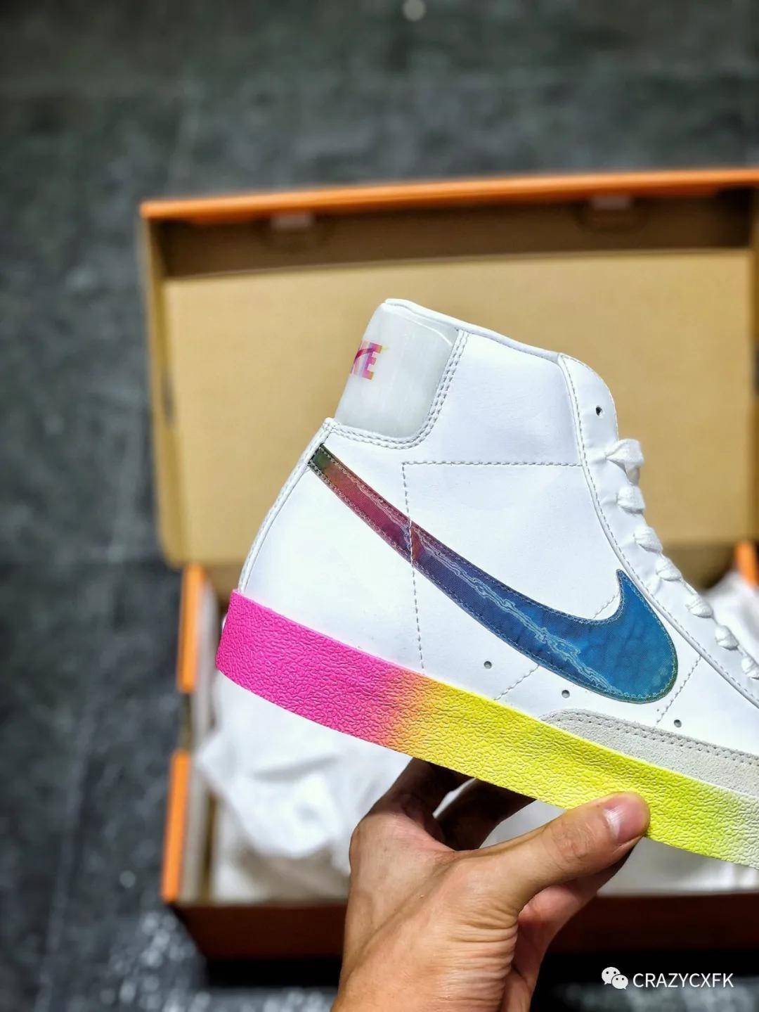 耐克开拓者offwhitexblazermid391977vintagecz8653彩虹全息镭射