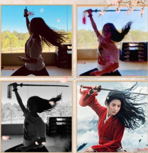 吴尊给女儿拍花木兰海报neinei学刘亦菲舞剑