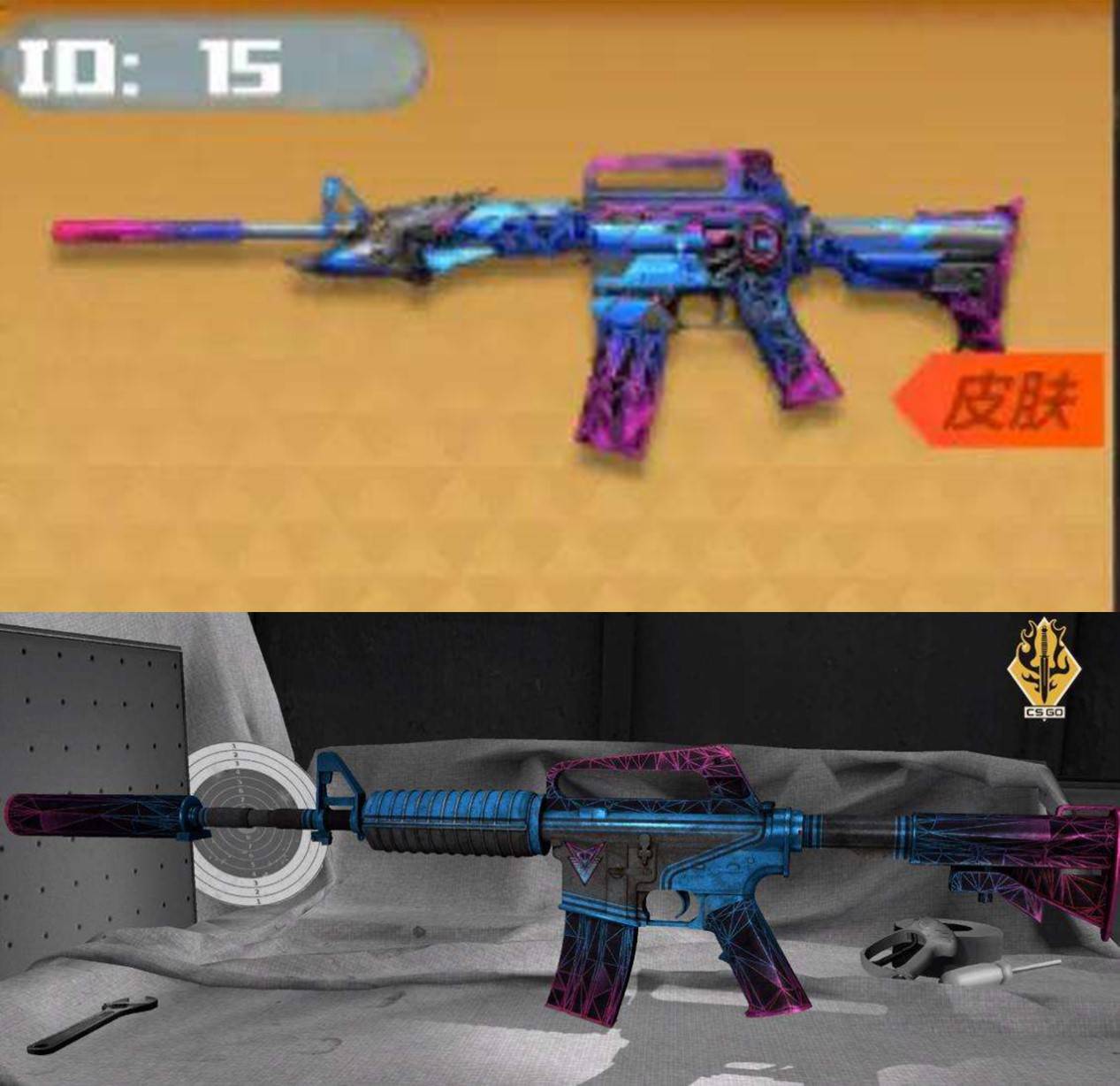 其中的雷神m4a1-时空幻境,只要一对比,就会发现简直是cs:go的m4a1消音