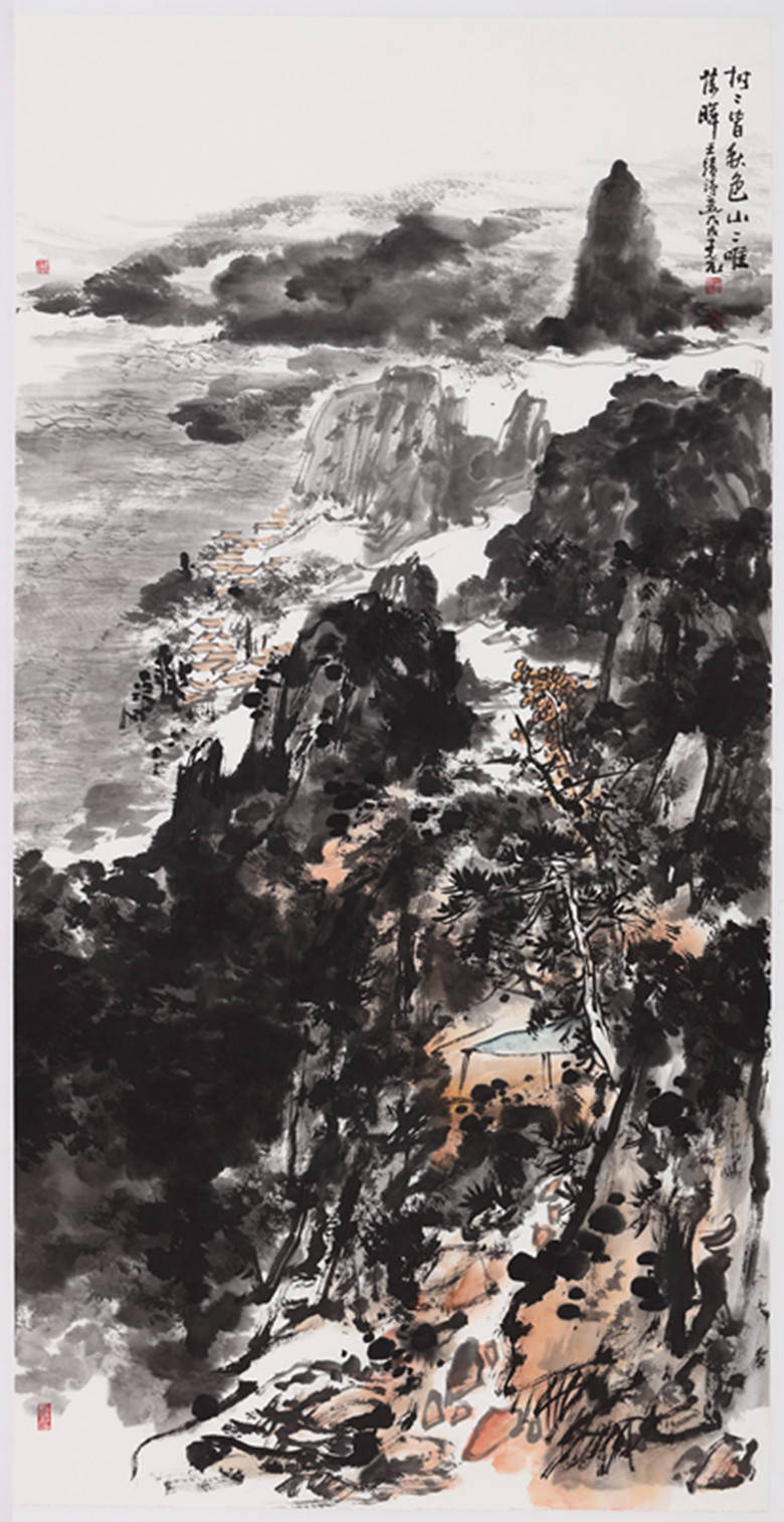 给我看了一个微信视频,是一个画家正在地上画一张巨幅的山水画的情景