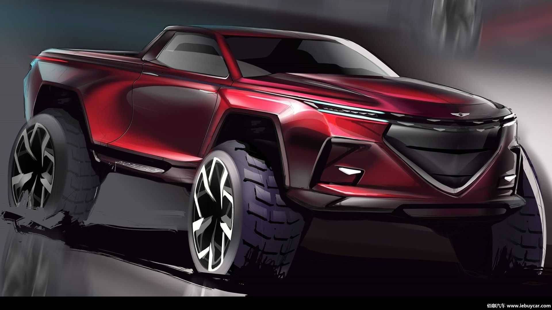 genesis豪华概念车皮卡渲染图曝光超大尺寸轮毂激进格栅设计