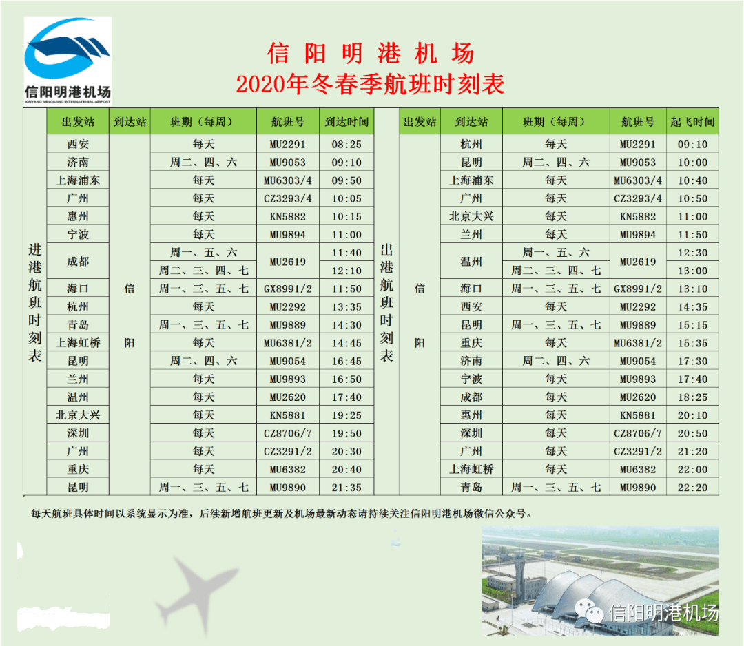明港机场航班表图片