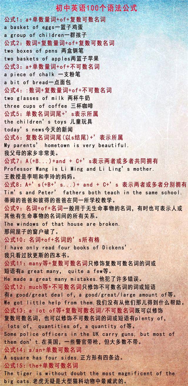 原创初中英语掌握这100个语法公式期中考试不下110分