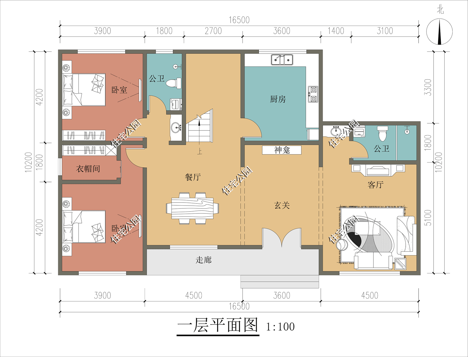 农村自建房宽16米,进深11米,想建两层怎么设计?