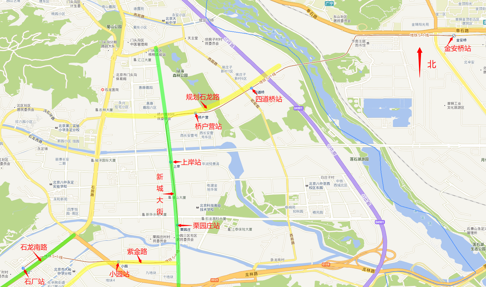 北京地铁s1线线路图图片