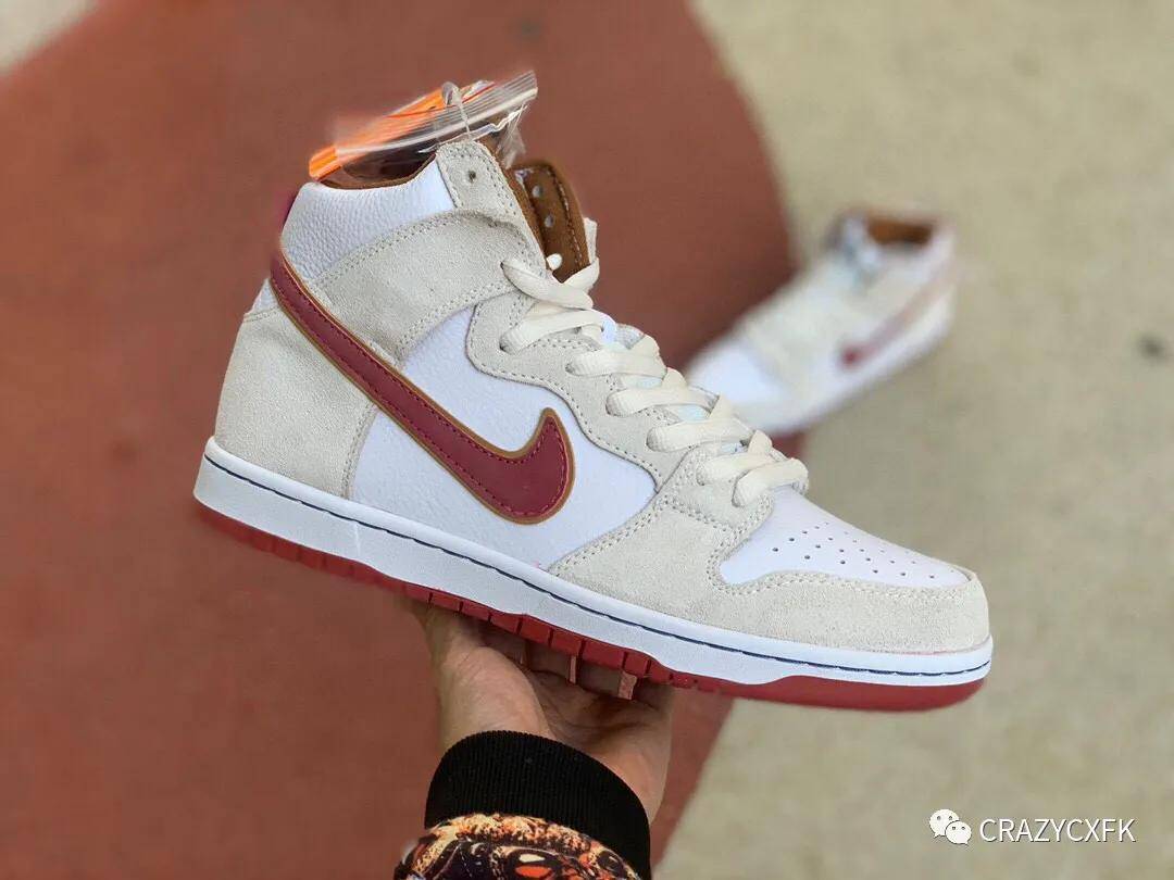 耐克nike sb dunk high team crimson 米白红棕色卡其板鞋 cv9499-100