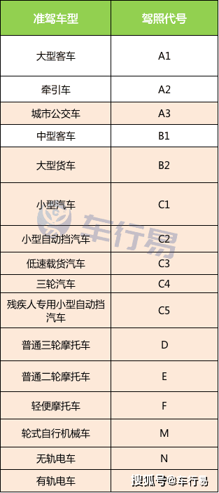 中国驾照等级分类图图片