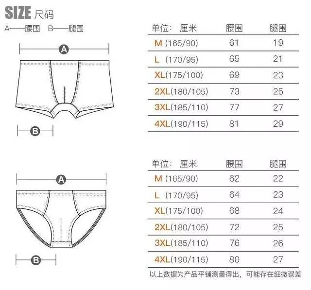 男士内裤的尺码对照表图片
