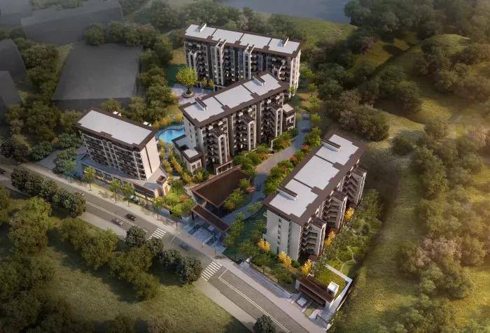 被打造为低容积半山院墅的金地湖岸风华的周边,散落着百果洞公园,宝山