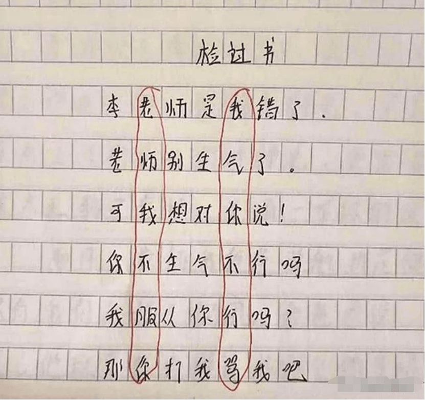 "熊孩子"检讨书火了,文中伎俩儿被老师识破,网友:真是个人才