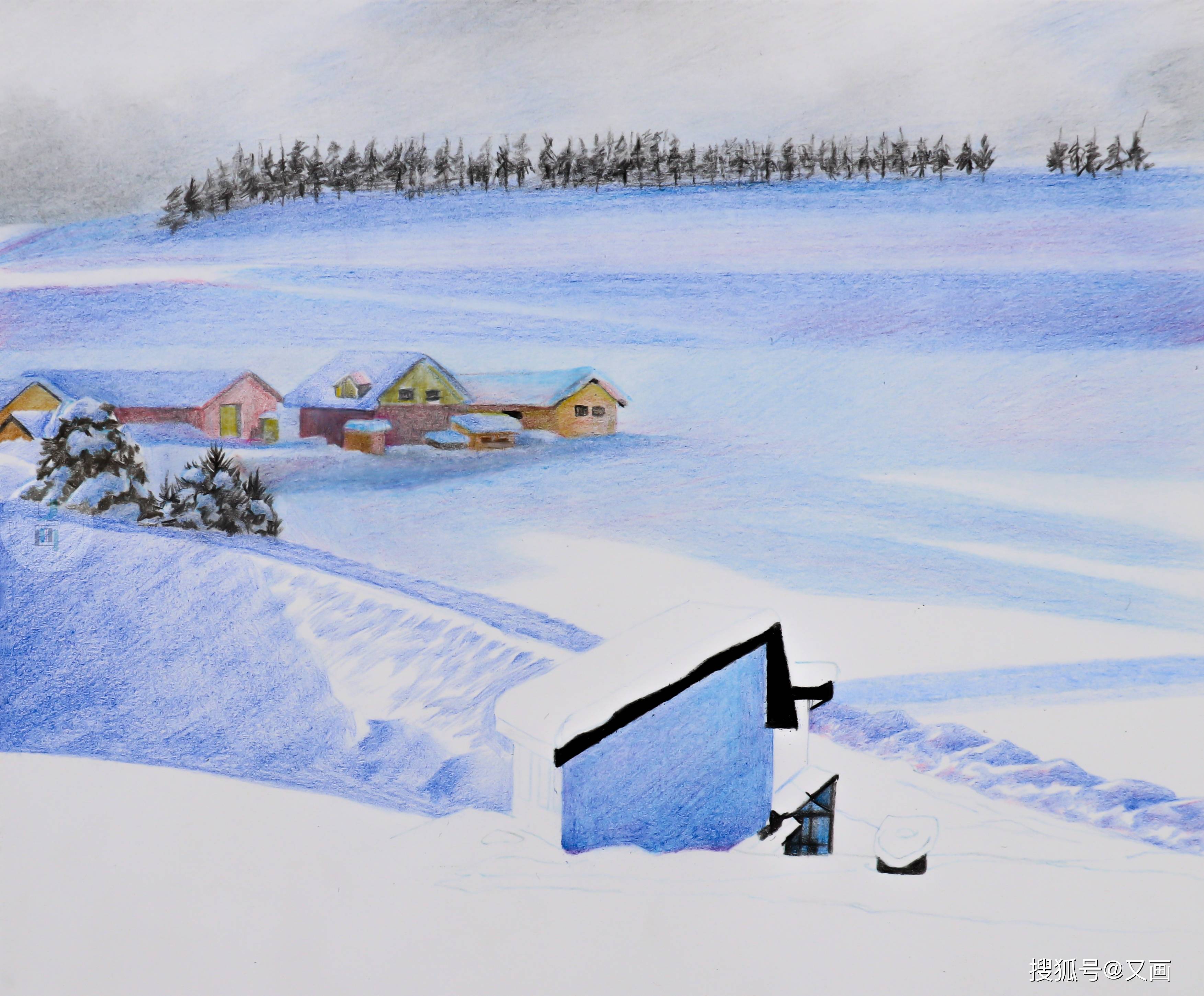 冬天来了,给大家分享一个彩铅雪景的小教程.