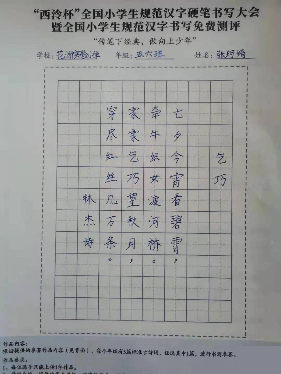 西泠杯小学书写的格式图片