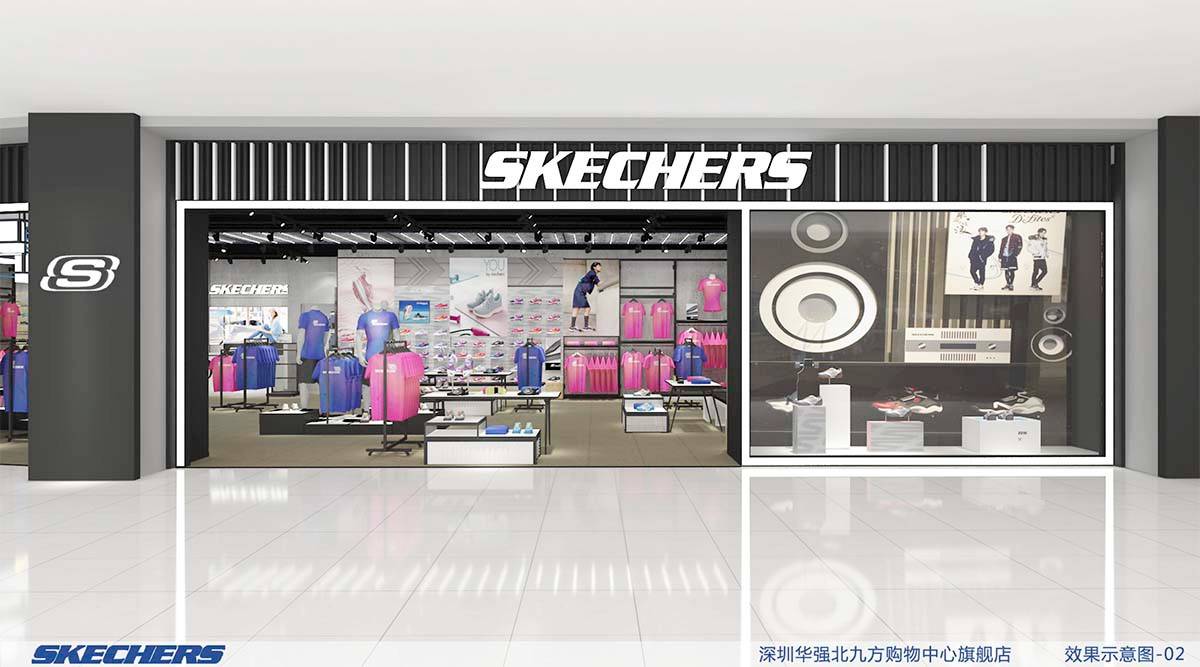 深圳skechers运动店铺装修方案,广州装修公司装修格局明显!