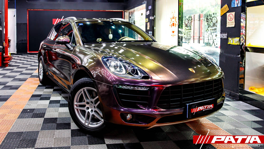 汽车改色贴膜,保时捷macan改色,钻石酱紫色改色,大爱的车与大爱的颜色