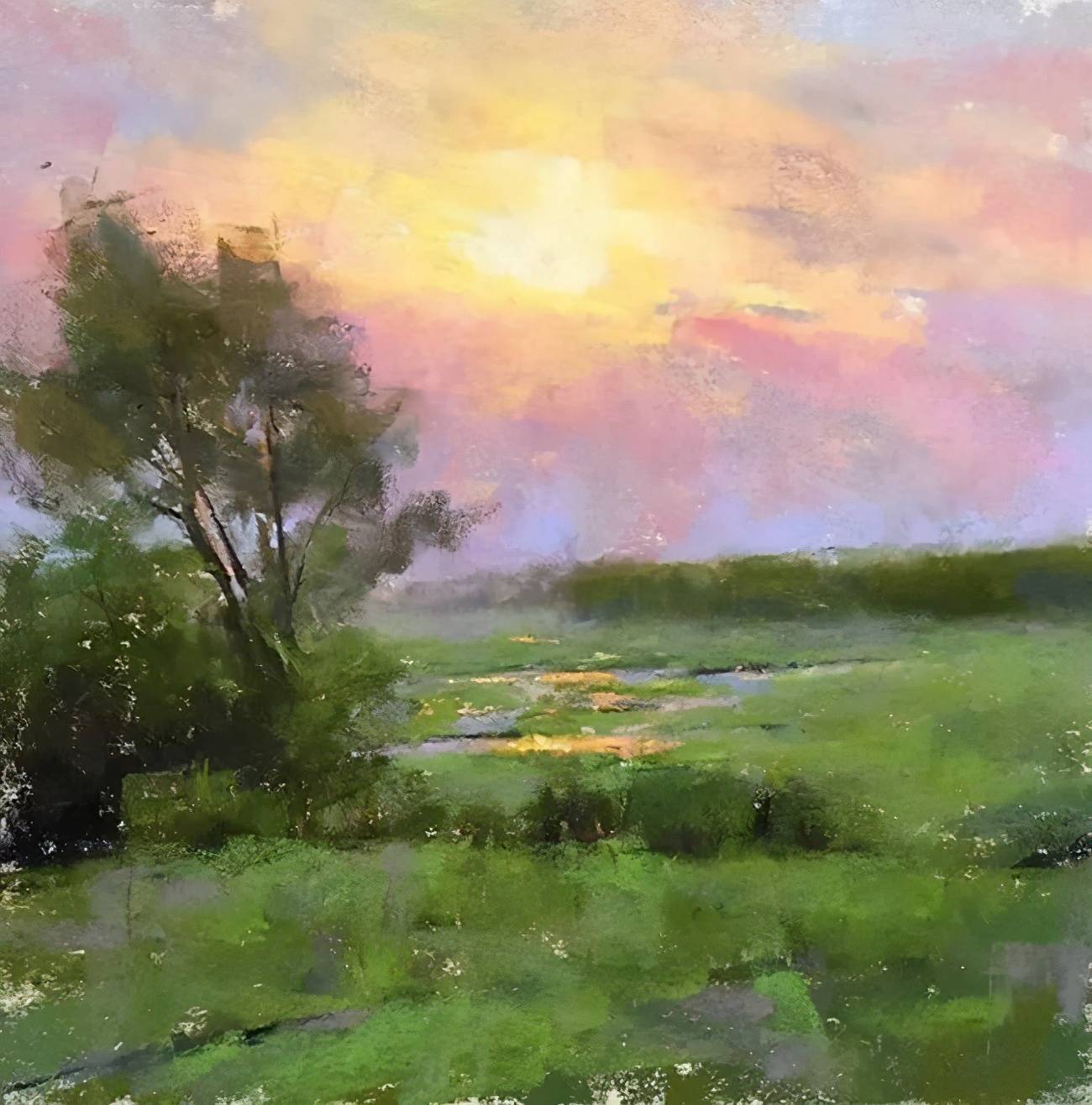 美国艺术家阿奎尔柔和的风景油画温馨美好