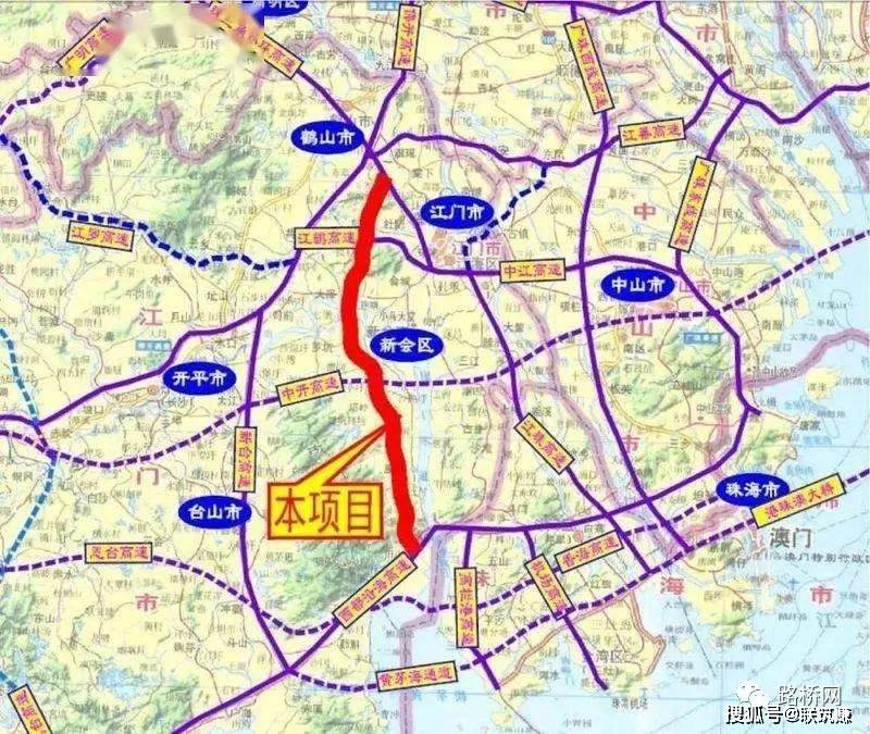 接江肇高速公路,经蓬江区杜阮镇,鹤山市共和镇,新会区大泽镇,会城街道